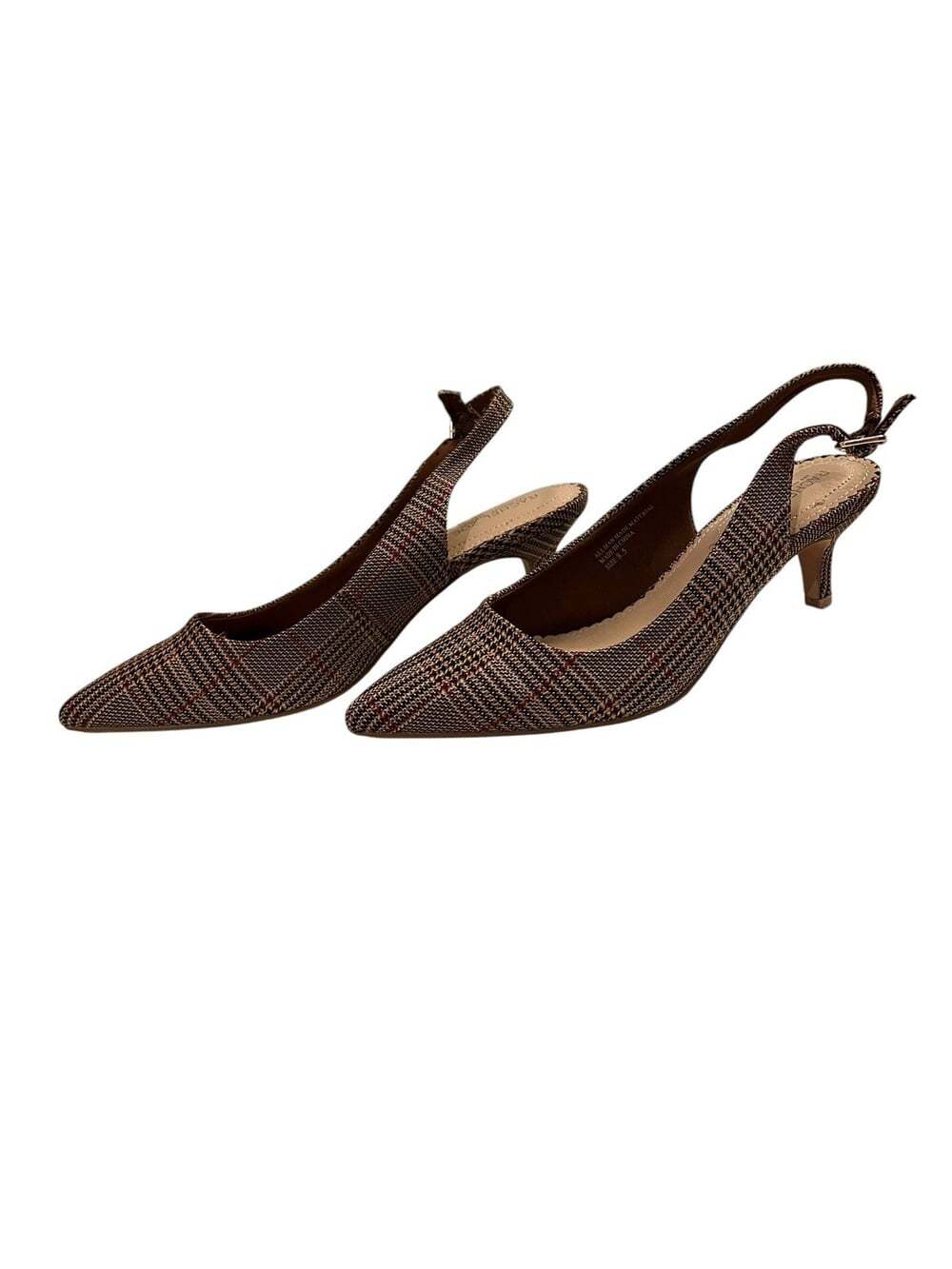 Rachel Zoe Brown Plaid Office Slingback Kitten Heels with a Pointed Toe- 8.5